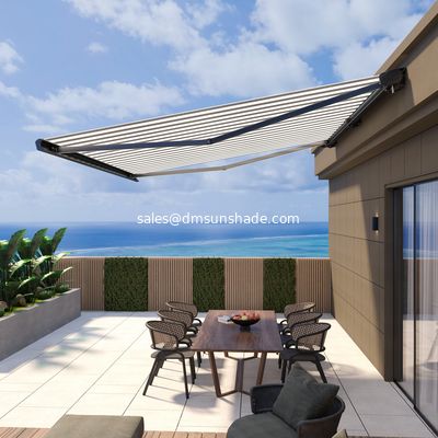 Outdoor Luxury Full Cassette Retractable Awning With Motor and LED Light Customize Awnings