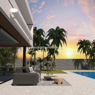 Outdoor Sunshade Motorized Lightweight Retractable Awning With LED Lights Garden Canopy