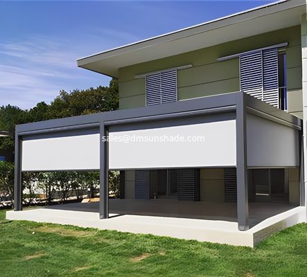 Outdoor louvered electric pergola with windproof zip blinds and glass doors