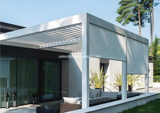Outdoor louvered electric pergola with windproof zip blinds and glass doors