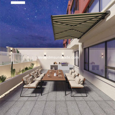 Outdoor Sunshade Motorized Lightweight Retractable Awning With LED Lights Garden Canopy