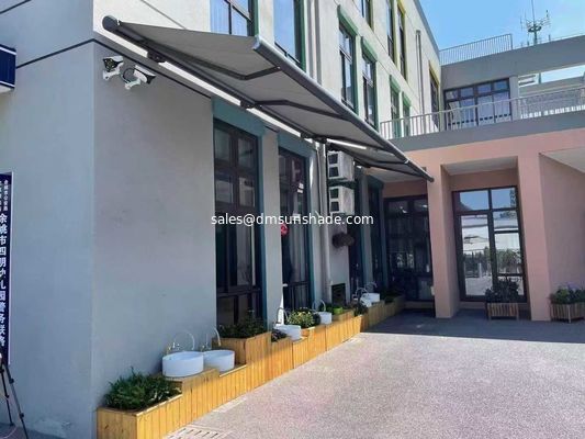 Outdoor Sunshade Motorized Lightweight Retractable Awning With LED Lights Garden Canopy